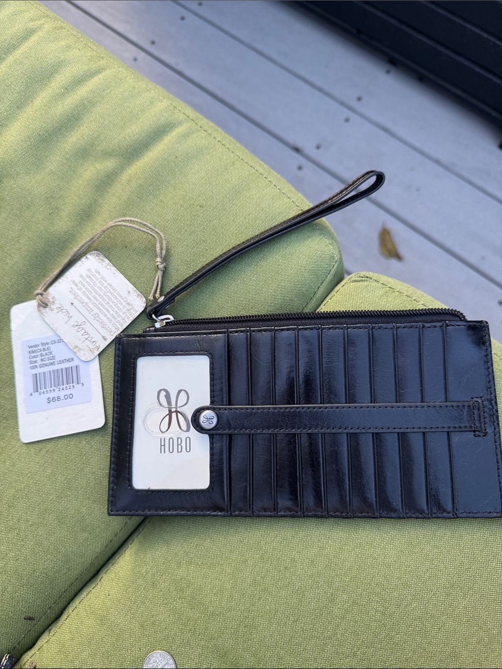 HOBO Black Leather Wristlet Card Wallet with ID Window